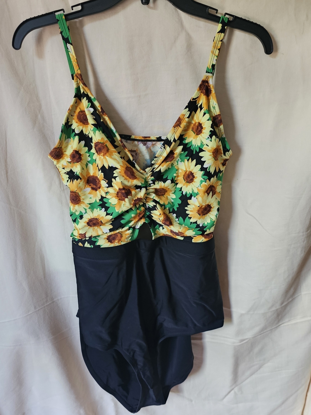 Forever 21 Black One-Piece Swimsuit with Yellow Sunflower Print